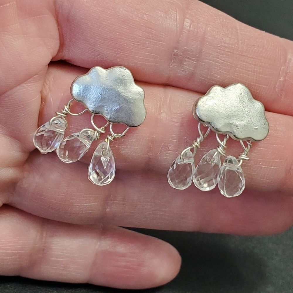 Silver tone raindrop cloud earrings clear - Picture 6 of 7